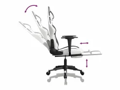 Clicnbuy Silla gaming masaje y reposapiés cuero sintético blanco
