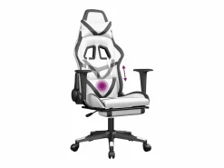 Clicnbuy Silla gaming masaje y reposapiés cuero sintético blanco