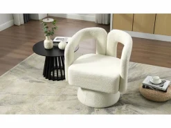 New Silla giratoria 360°, sillón giratorio en tejido bouclé, sillón lounge con reposabrazos, sillón relax de respaldo alto con apoyabrazos Sillón Escandinavo
