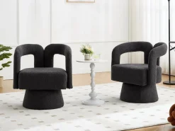 New Silla giratoria 360°, sillón giratorio en tejido bouclé, sillón lounge con reposabrazos, sillón relax de respaldo alto con apoyabrazos Sillón Escandinavo