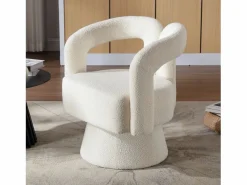Hot Silla giratoria 360°, sillón giratorio en tejido bouclé, sillón lounge con reposabrazos, sillón relax de respaldo alto con apoyabrazos Beige