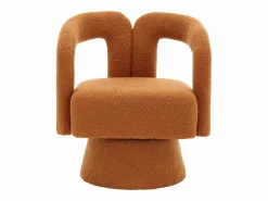 Hot Silla giratoria 360°, sillón giratorio en tejido bouclé, sillón lounge con reposabrazos, sillón relax de respaldo alto con apoyabrazos Naranja