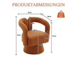 Hot Silla giratoria 360°, sillón giratorio en tejido bouclé, sillón lounge con reposabrazos, sillón relax de respaldo alto con apoyabrazos Naranja