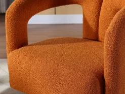Hot Silla giratoria 360°, sillón giratorio en tejido bouclé, sillón lounge con reposabrazos, sillón relax de respaldo alto con apoyabrazos Naranja