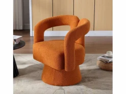 Hot Silla giratoria 360°, sillón giratorio en tejido bouclé, sillón lounge con reposabrazos, sillón relax de respaldo alto con apoyabrazos Naranja