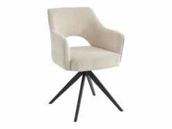 Discount Vente-unique Silla giratoria con reposabrazos de terciopelo acanalado y metal negro - - KONYA Crema