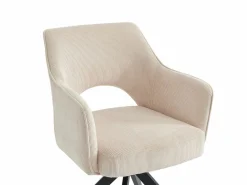 Discount Vente-unique Silla giratoria con reposabrazos de terciopelo acanalado y metal negro - - KONYA Crema