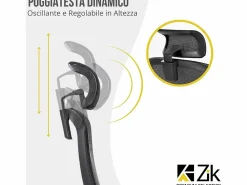 Outlet Silla giratoria de oficina ergonómica con reposabrazos, reposacabezas y soporte lumbar, ajustable, silla de escritorio de tela, - ZIK Silla De Oficina