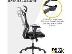 Outlet Silla giratoria de oficina ergonómica con reposabrazos, reposacabezas y soporte lumbar, ajustable, silla de escritorio de tela, - ZIK Silla De Oficina