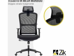 Outlet Silla giratoria de oficina ergonómica con reposabrazos, reposacabezas y soporte lumbar, ajustable, silla de escritorio de tela, - ZIK Silla De Oficina