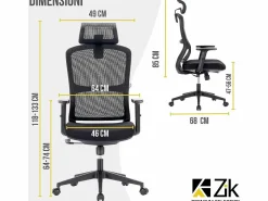 Outlet Silla giratoria de oficina ergonómica con reposabrazos, reposacabezas y soporte lumbar, ajustable, silla de escritorio de tela, - ZIK Silla De Oficina
