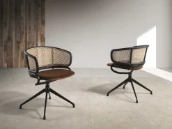 Outlet Silla giratoria rattan y terciopelo marrón 4129 Silla De Escritorio