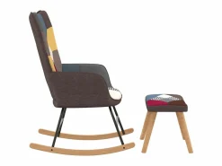 Hot Silla mecedora con reposapiés tela patchwork ES47054 Multicolor