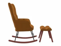 Hot Silla mecedora con reposapiés terciopelo marrón ES43614 Marru00f3n