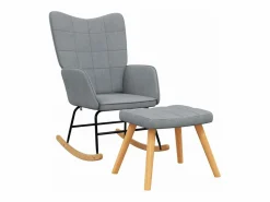 vidaxl Silla mecedora con reposapiés tela claro