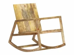 New Silla mecedora de cuero auténtico y madera mango maciza marrón Sillón Balancín|Sillón De Piel