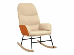 Best vidaxl Silla mecedora de tela blanco Crema