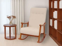 Discount MCW Silla mecedora -K10, , estructura con acabado imitación nogal Crema