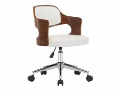 New Silla oficina giratoria madera curvada cuero sintético ES31354 Blanco