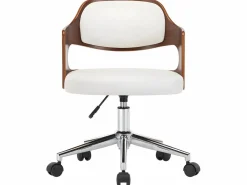 New Silla oficina giratoria madera curvada cuero sintético ES31354 Blanco