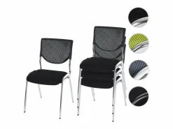 MCW Silla para visitas H401 Apilable (juego de 4), asiento negro, patas cromadas