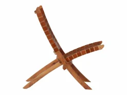 Best Silla plegable con rayas cruzadas cuero auténtico marrón Sillón De Piel