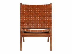 Clicnbuy Silla plegable de tiras cruzadas de cuero auténtico marrón