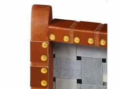 Clicnbuy Silla plegable de tiras cruzadas de cuero auténtico marrón