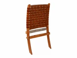 Clicnbuy Silla plegable de tiras cruzadas de cuero auténtico marrón