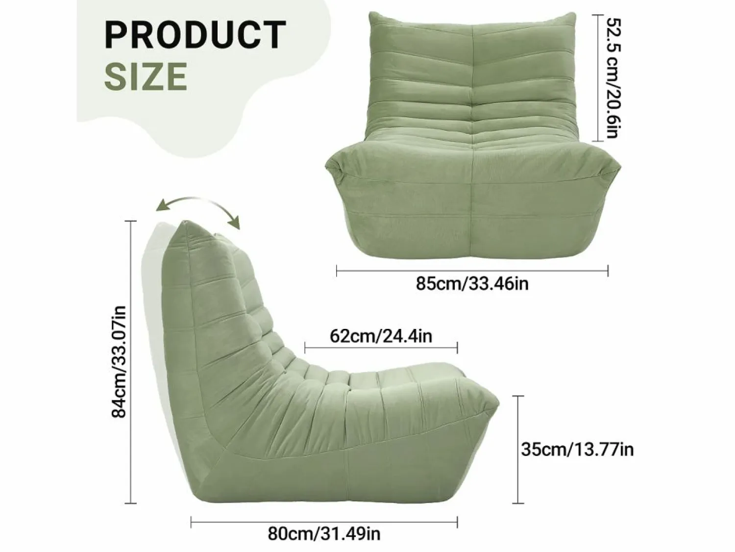 Clearance DripeX Silla Strazy in Green Caterpillar - Asiento profundo de 62 cm - 80x85x84cm Verde