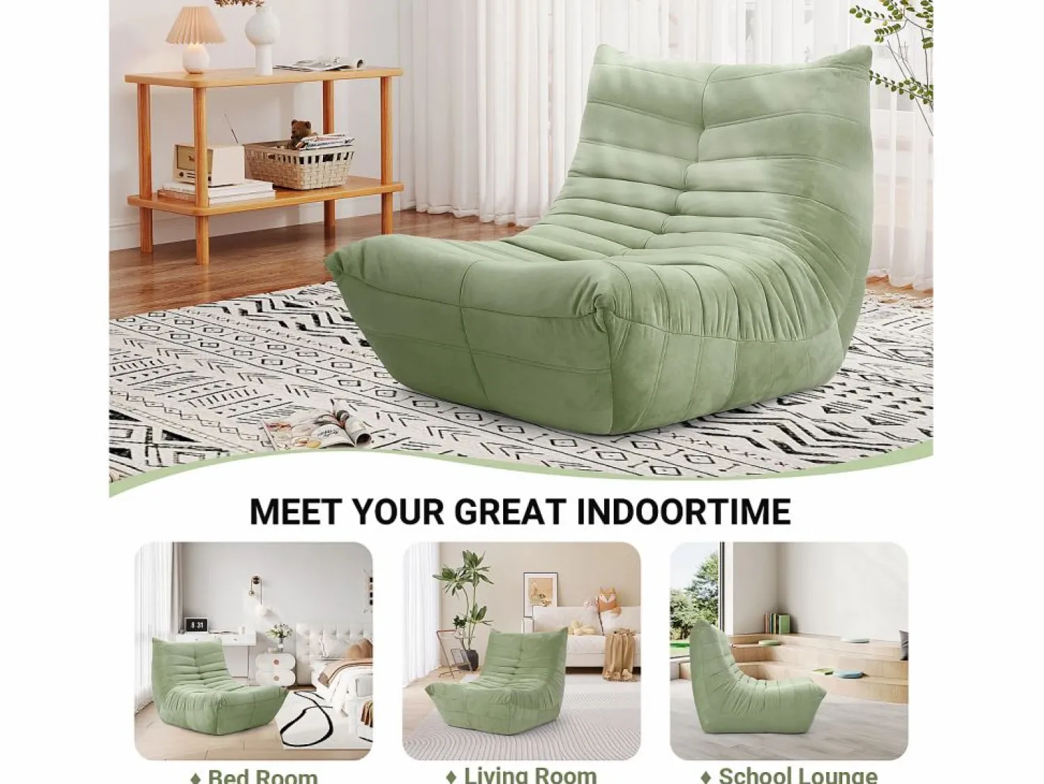 Clearance DripeX Silla Strazy in Green Caterpillar - Asiento profundo de 62 cm - 80x85x84cm Verde