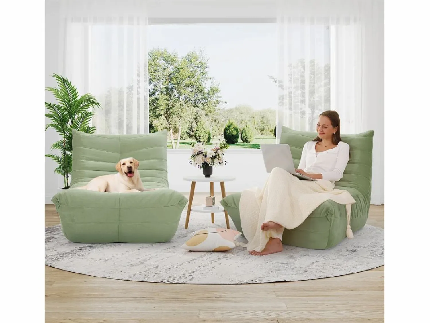 Clearance DripeX Silla Strazy in Green Caterpillar - Asiento profundo de 62 cm - 80x85x84cm Verde