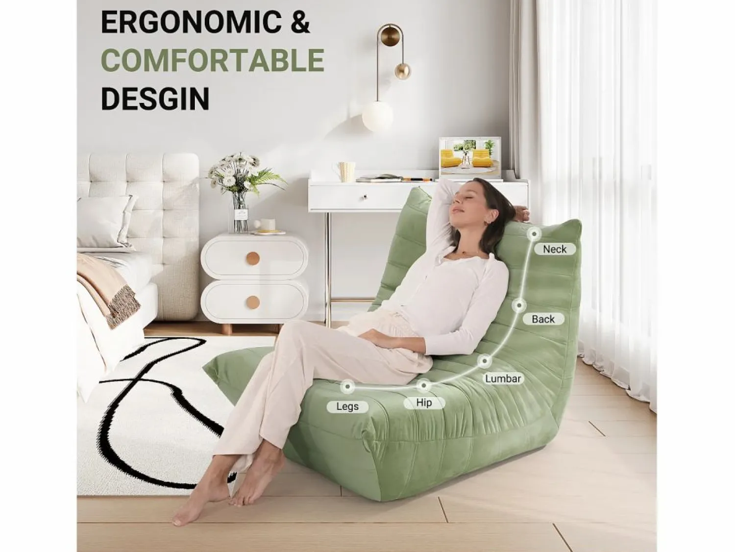 Clearance DripeX Silla Strazy in Green Caterpillar - Asiento profundo de 62 cm - 80x85x84cm Verde