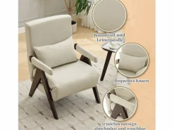 Sillón 3 en 1 con función cama, convertible, tejido de lino (64x68,5x93 cm)