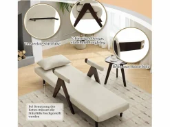 Sillón 3 en 1 con función cama, convertible, tejido de lino (64x68,5x93 cm)