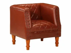 Sillón | Silla de cuero de cabra auténtico marrón SHL9098 Sillón Estilo Cabriolet