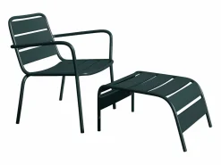 New Sillón bajo apilable de jardín + reposapiés - metal - Verde abeto - MIRMANDE de Salones De Jardín