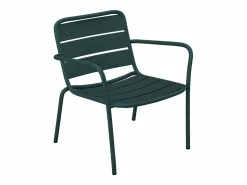 New Sillón bajo apilable de jardín + reposapiés - metal - Verde abeto - MIRMANDE de Salones De Jardín