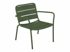 MYLIA Sillón bajo de jardín apilable de metal + un reposapiés - - MIRMANDE