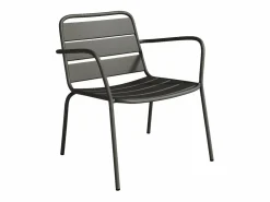 MYLIA Sillón bajo de jardín apilable de metal + un reposapiés - - MIRMANDE