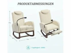 Hot Sillón Balancín con Reposapiés y Almacenamiento Lateral - Confort Ergonómico en Pana - Ideal para Salón, Oficina y Rincón de Lectura Beige