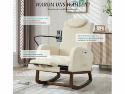 Hot Sillón Balancín con Reposapiés y Almacenamiento Lateral - Confort Ergonómico en Pana - Ideal para Salón, Oficina y Rincón de Lectura Beige