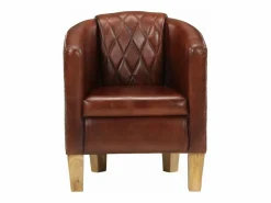 Sillón butaca de cuero auténtico marrón Sillón Estilo Cabriolet|Sillón De Piel