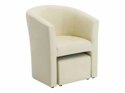New Vente-unique Sillón cabriolet y puf de imitación estilo clásico atemporal JOVANA Beige