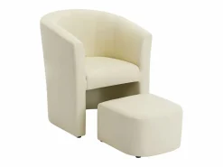 New Vente-unique Sillón cabriolet y puf de imitación estilo clásico atemporal JOVANA Beige