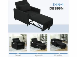 Sale Sillón cama 3 en 1 con función reclinable, tela, (84x74x81 cm) Sillón Cama