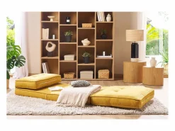 Miliboo Sillón cama de 1 plaza de tejido efecto aterciopelado mostaza SALLY