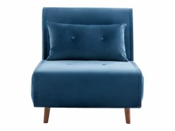 Vente-unique Sillón cama de terciopelo azul noche de estilo joven URIBIA.