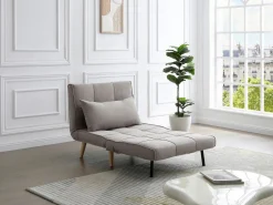 New Vente-unique Sillón cama en tela y patas de madera CHILA Topo