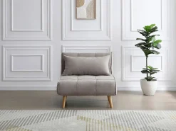 New Vente-unique Sillón cama en tela y patas de madera CHILA Topo